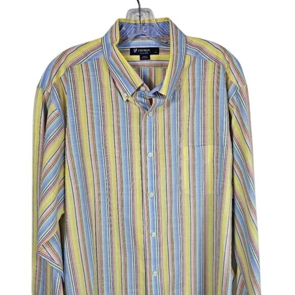Cremieux Collection Yellow Striped Button Down Shirt Sz XL Flip Cuff Pastel - Picture 3 of 9